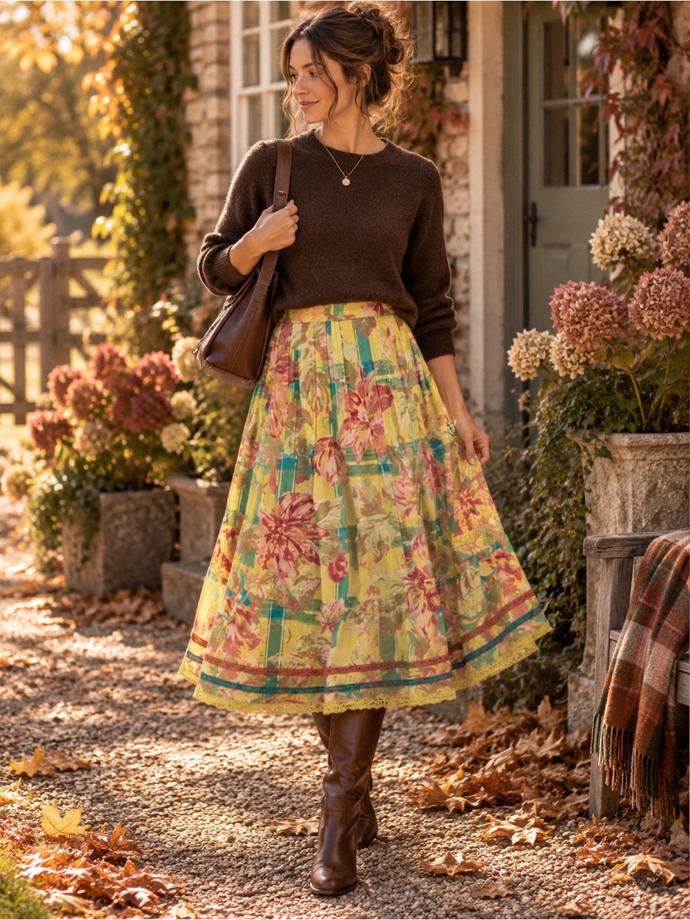 April‎ Cornell Floral Cottagecore Midi Skirt | Boho Prairie Cotton Skirt Small